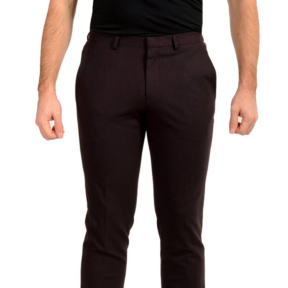Hugo Boss Men's Hesten232X Extra Slim Fit Purple Wool Dress Pants US 32R IT  48